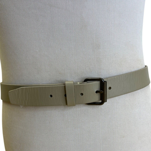 Mens Lands End Gray Leather Belt With Black Metal Buckle Size 38