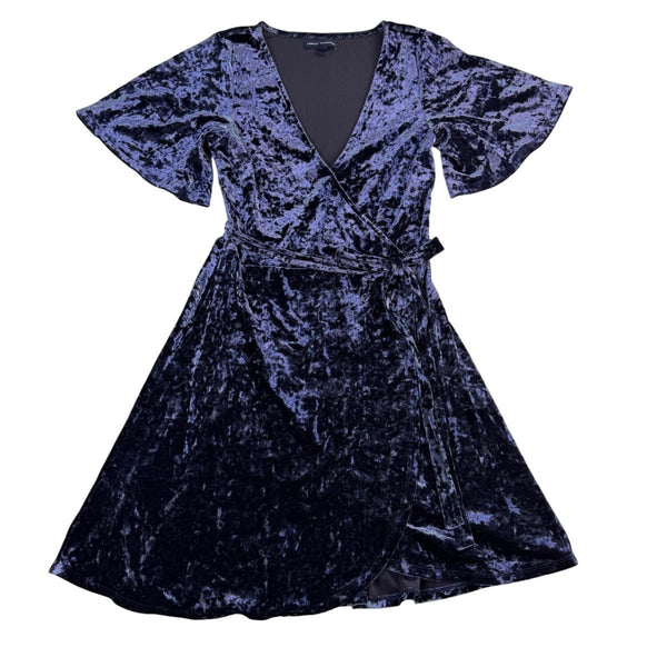 American Eagle Women’s Navy Velvet Wrap Dress Medium Short Sleeve Size M