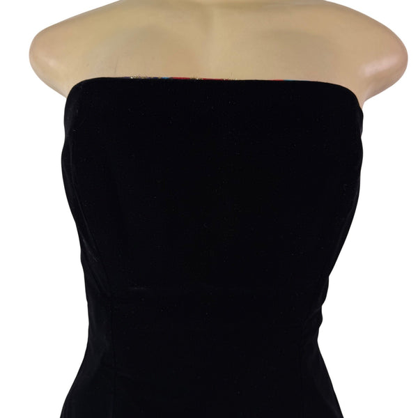 Morton Myles Womens Black Velvet Strapless Floral Metallic Mini Dress Size 8