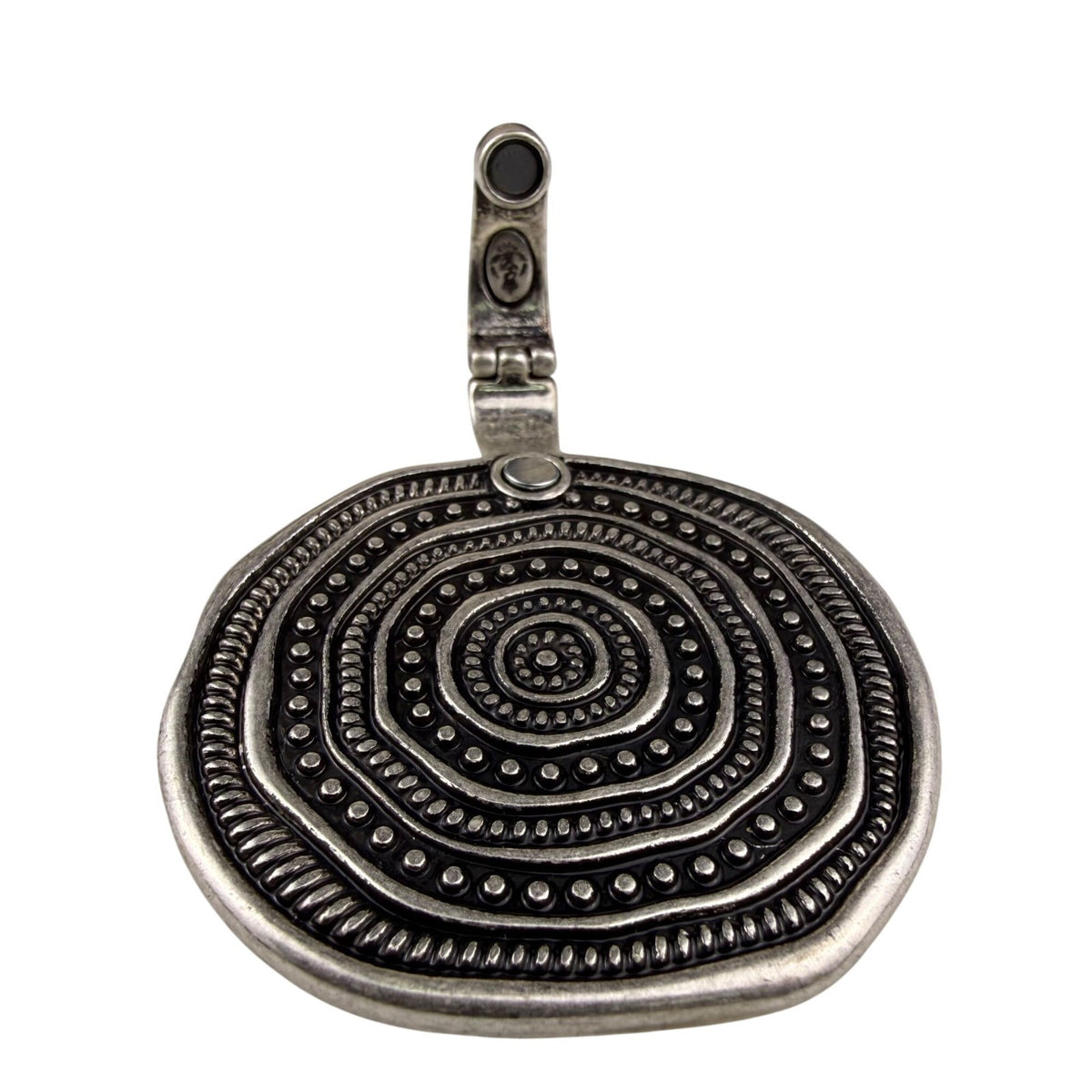 Silver Tone Magnetic Reversible Pendant Jewelry Multi-Color Glass Bead Circular