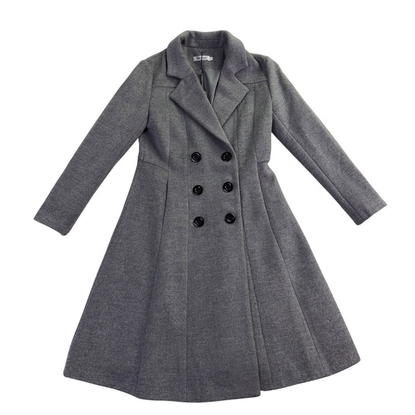 Aptro Womens Gray Wool Blend Double-Breasted Winter Coat Size S