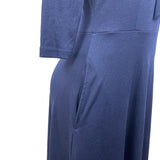 Navy Blue Womens Knit Dress With Bow Front & Pockets Soft Comfortable Medium Siz