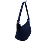 Talbots Women’s Black Braided Handle Faux Leather Trim Zip Closure Shoulder Bag