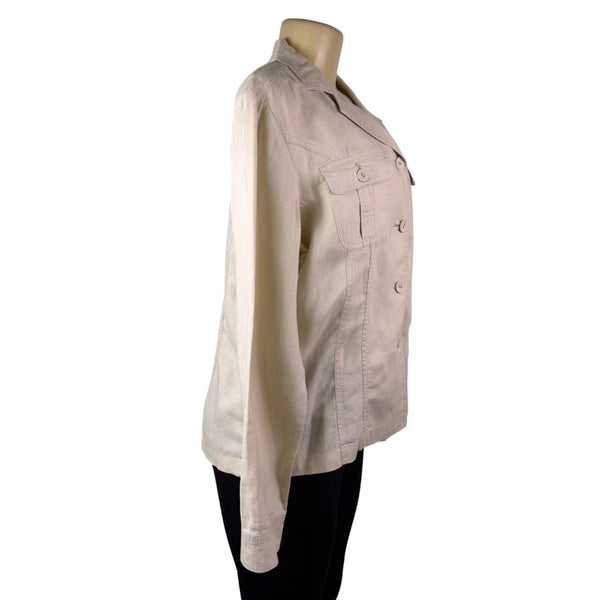 Chicos Womens Beige Linen Button-Up Jacket Two Pockets Casual Size 2