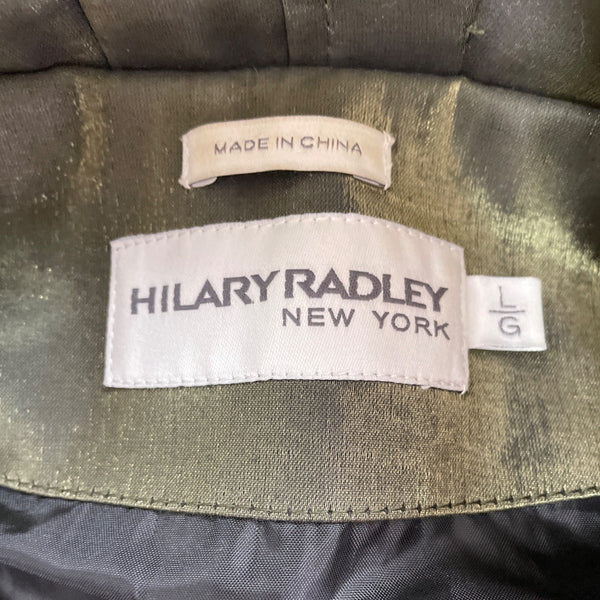 Hilary Radley Women’s Metallic Green Jacket Drawstring Long Sleeves Sz L