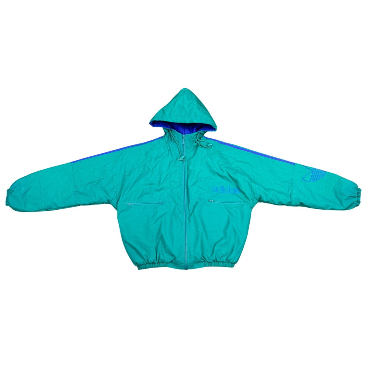 Vintage 90s Adidas Mens Teal Hooded Windbreaker Jacket Retro Sports  Sz M