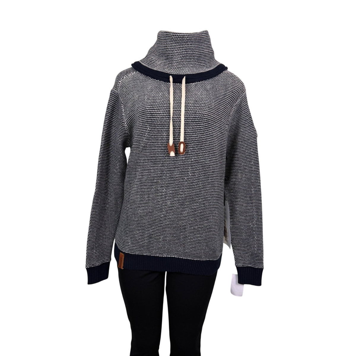 Khujo Womens Navy & White Sweater With Funnel Neck Pullover Stylish Sz M - New
