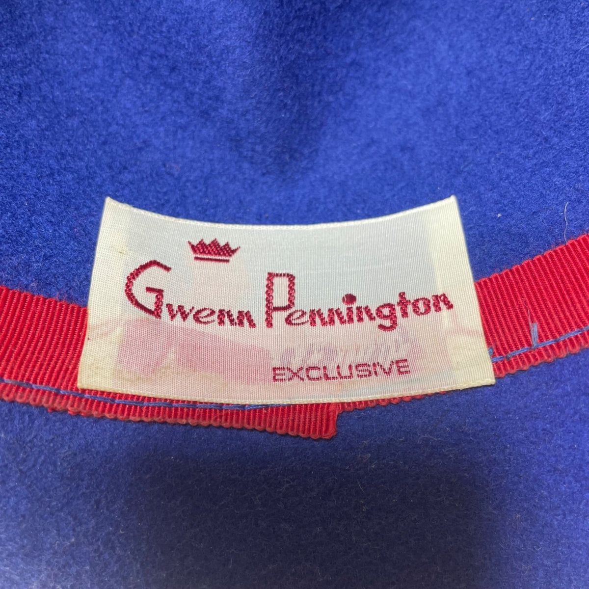 Vintage Gwenn Pennington Womens Blue Wool Wide Brim Hat Ribbon Bow Accent