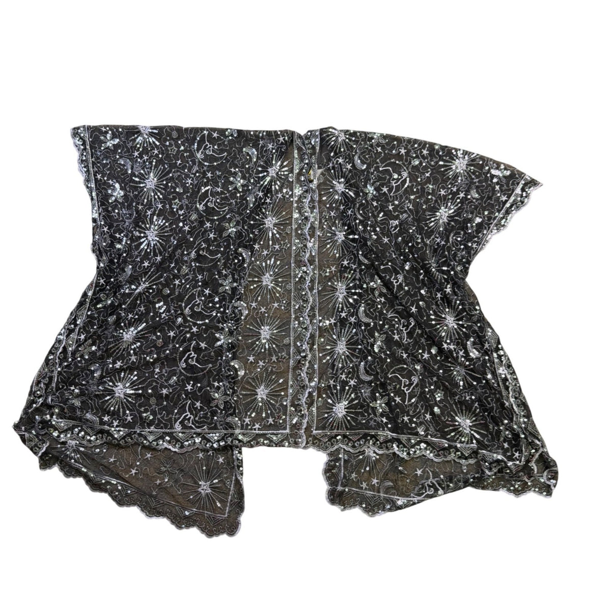 Dreamkeeper Collection Womens Black Sheer Kimono Stars Embellished Open Front OS