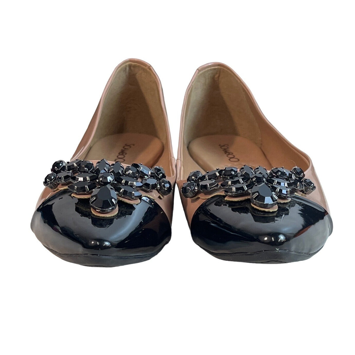 Scamboo Women's Tan Brown Black Rhinestone Flat Shoes Sz 35 - EUC