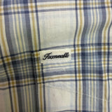 Faconnable Mens Blue/White Cotton Plaid Long Sleeve Button-Down Shirt Size XL
