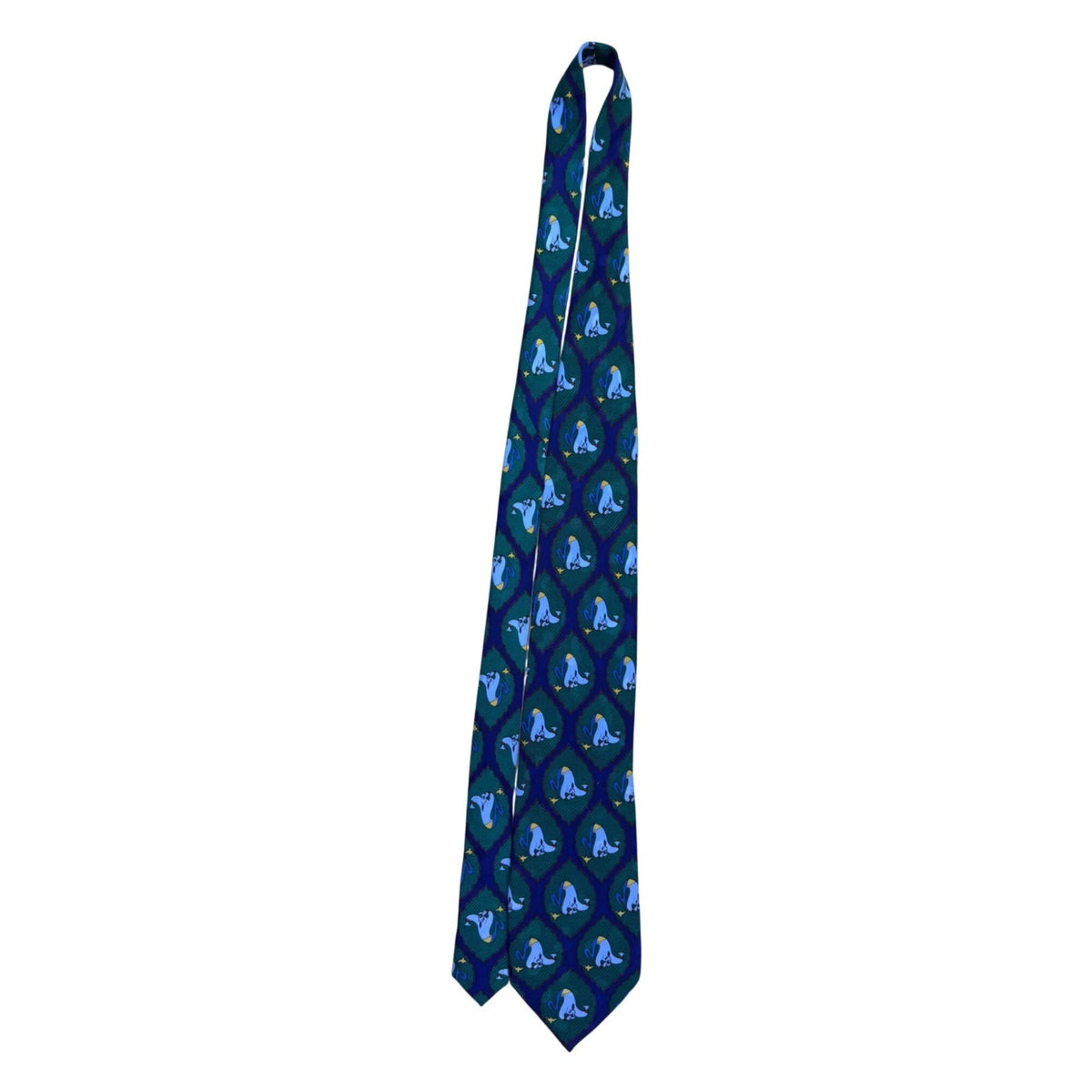 vintage Disney Mens Purple & Green Silk Genie Necktie Aladdin Pattern Long Tie