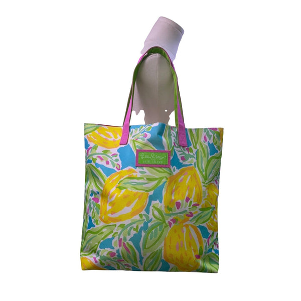 Lilly Pulitzer Women’s Green Multicolor Lemon Print Summer Carryall Tote Bag