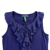 Lauren Ralph Lauren Womens Navy Sleeveless Ruffle Front Top Size SP