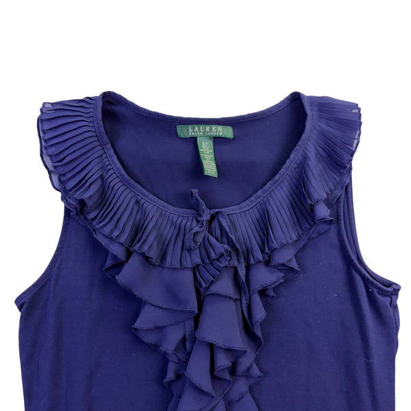 Lauren Ralph Lauren Womens Navy Sleeveless Ruffle Front Top Size SP