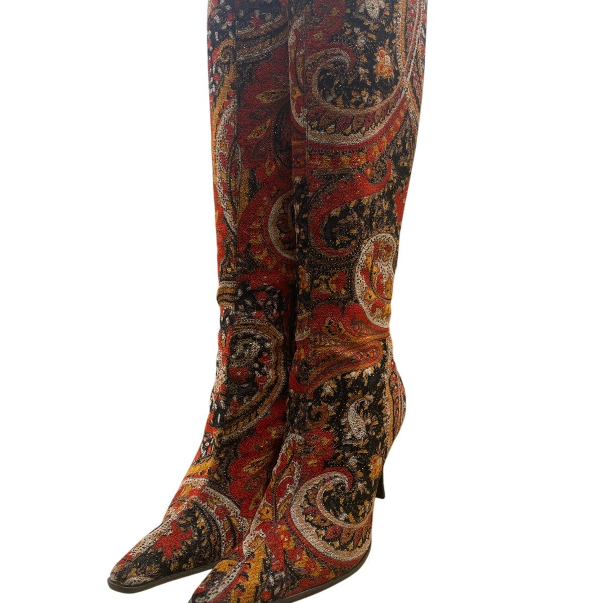 Diba Women’s Red & Black Fabric Paisley Print Stiletto Heel Tall Boots Size 6.5