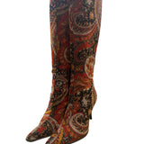 Diba Women’s Red & Black Fabric Paisley Print Stiletto Heel Tall Boots Size 6.5