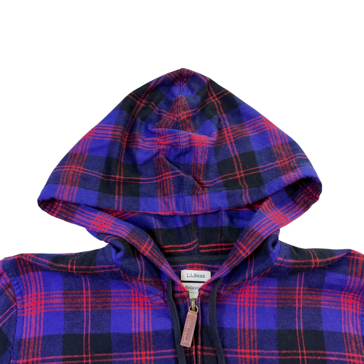 L.L.Bean Womens Purple & Red Plaid Relaxed Fit Zip-Up Hooded Jacket Size XL