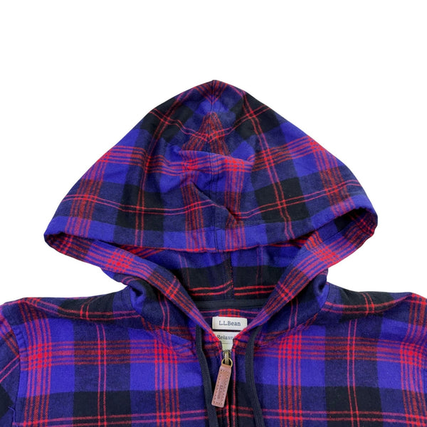 L.L.Bean Womens Purple & Red Plaid Relaxed Fit Zip-Up Hooded Jacket Size XL