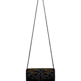 Milor Women’s Black & Gold Beaded Cylindrical Floral Design Shoulder Bag Clutch