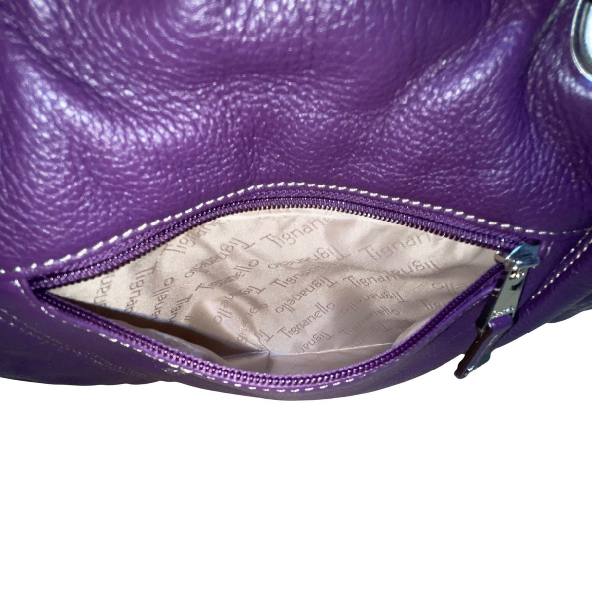 Tignanello Women’s Purple Leather With Dual Handles & Key-lace Shoulder Tote Bag