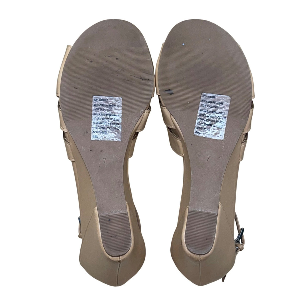 Mark Women’s Beige Man-Made Cutout Design Open Toe Wedge Ankle Sandals Size 7