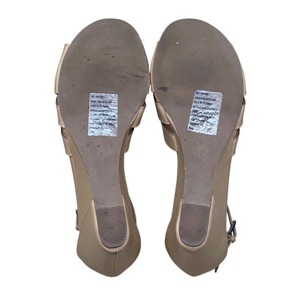 Mark Women’s Beige Man-Made Cutout Design Open Toe Wedge Ankle Sandals Size 7