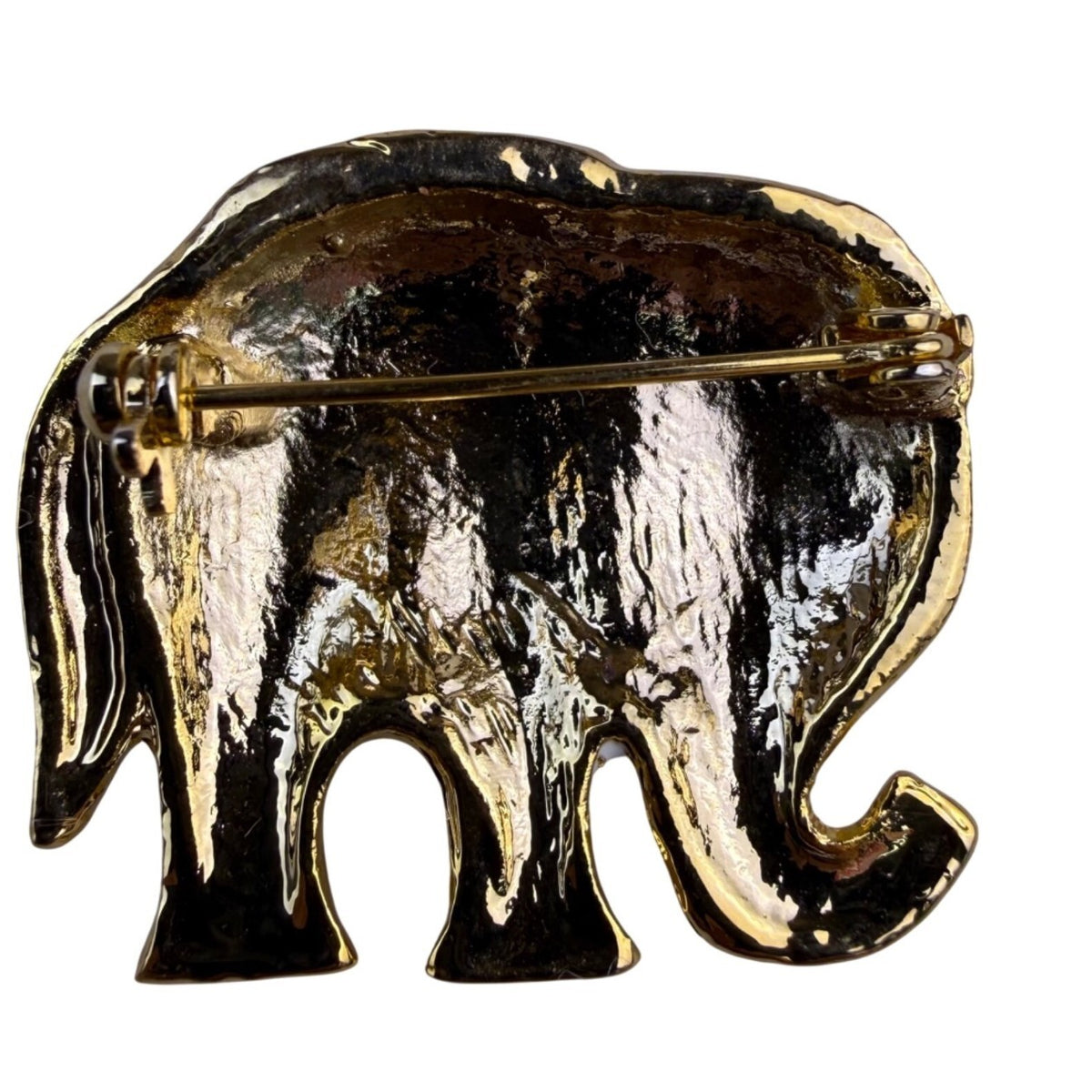Lions Club Vintage Gold Tone Enamel Elephant Brooch With Rhinestones Details