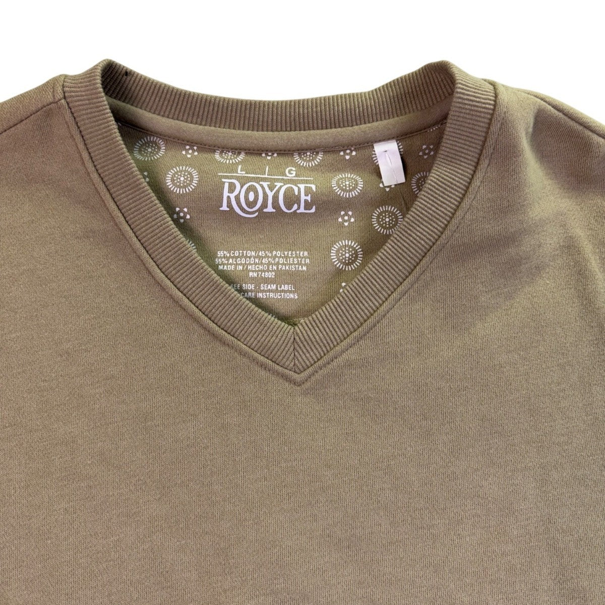 Royce Mens Beige Cotton-Blend V-Neck Sweatshirt With Pockets Size L