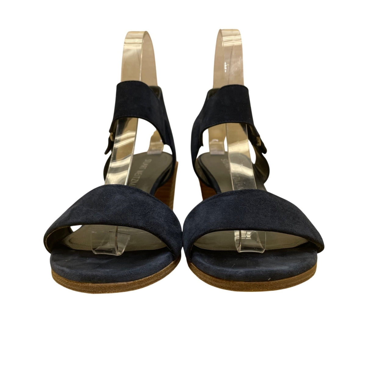 Stuart Weitzman Women’s Navy Suede Open-Toe Block Heel Sandals Size 7
