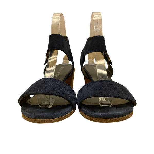 Stuart Weitzman Women’s Navy Suede Open-Toe Block Heel Sandals Size 7