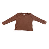 Madewell Womens Brown Cotton Blend Textured Knit Waffle Long Sleeve Top Size L
