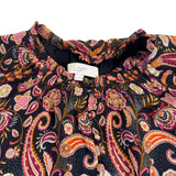 Loft Womens Black & Pink Paisley Print Long Sleeve Smocked Top Size XL