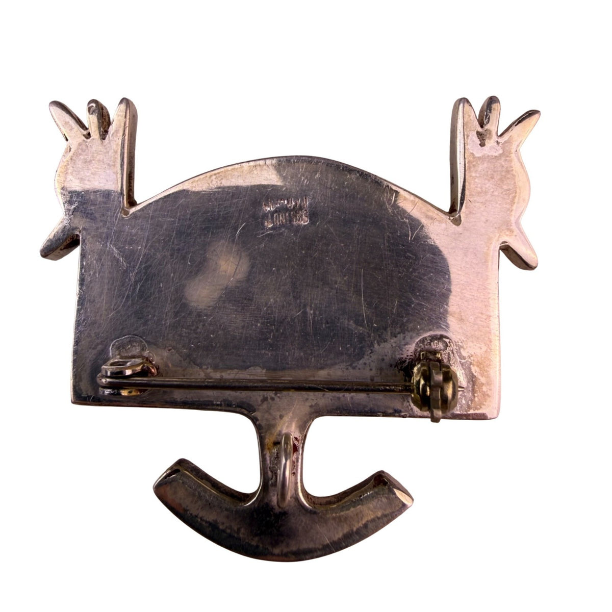 Industrial Peruvian Sterling Silver Brooch With Azurite Inlay 925 Stamped