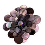 Mother Of Pearl Floral Brooch Black Iridescent Faceted Stone Centerpiece