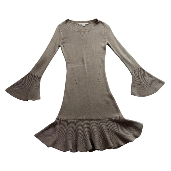 Boston Proper Womens Taupe Cotton Rayon Knit Dress Bell Sleeves Fit & Flare Sz X