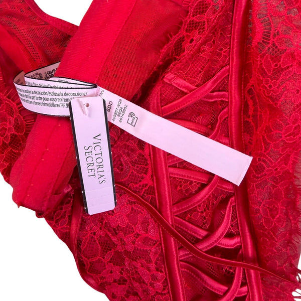 Victorias Secret Womens Red Lace Corset Top Adjustable Straps Hook Back Sz S-DD