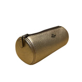 Coach Women’s Gold Metallic Leather Cylinder Zippered Makeup Bag Purse Pouch