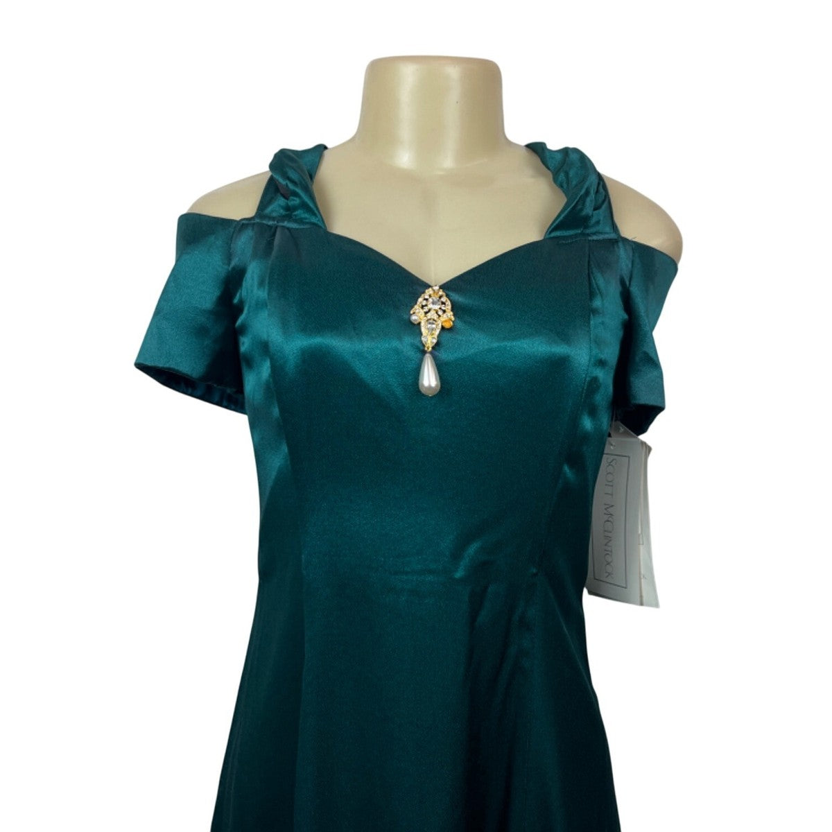 Scott McClintock Womens Teal Satin Short Sleeve Dress W/ Embellishment Size 8 Ne