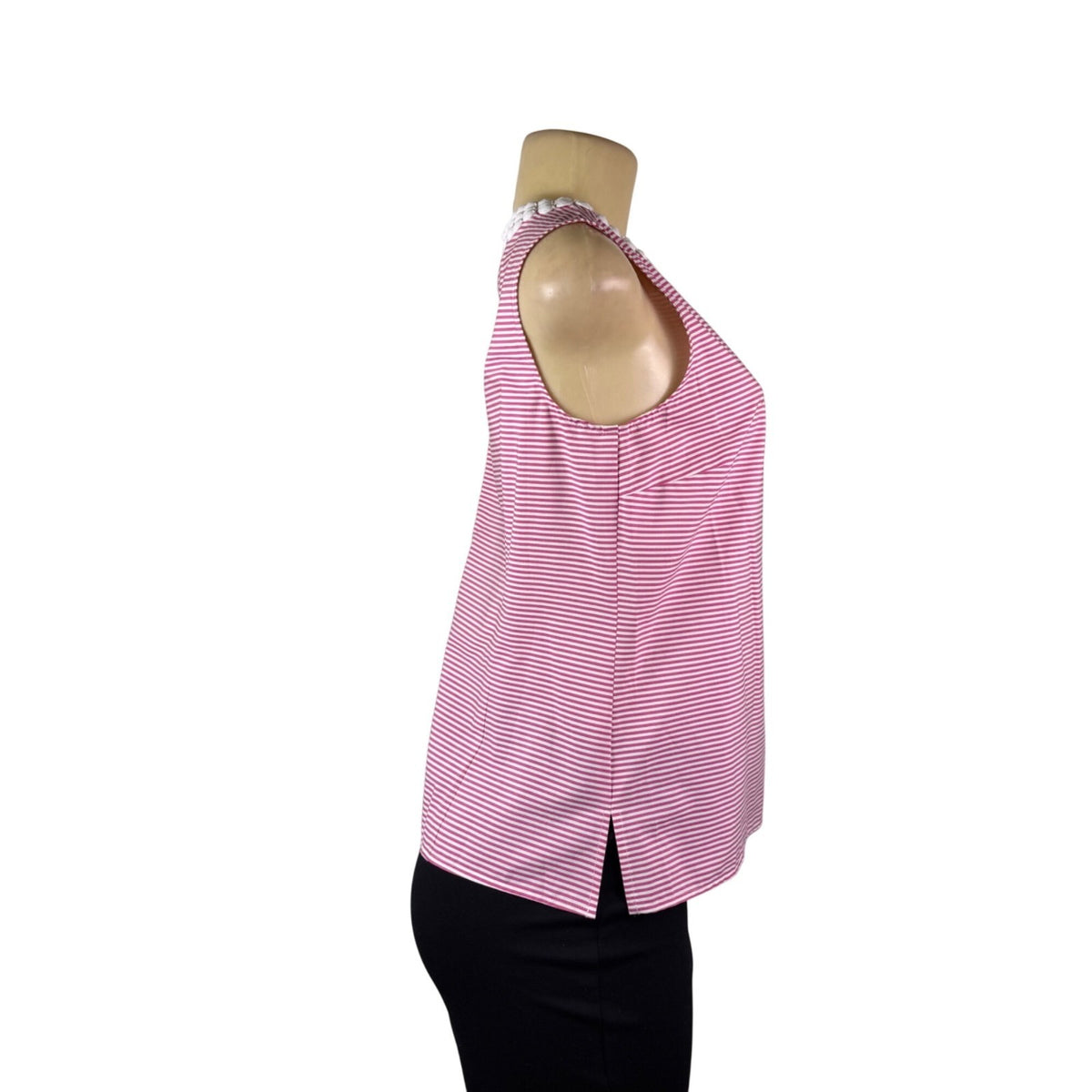 Talbots Womens Pink & White Striped Sleeveless Top With Beaded Neck Sz 4P - New