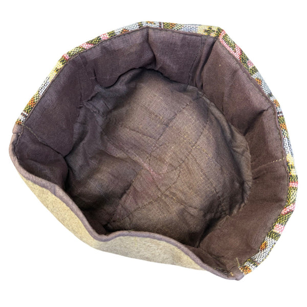 Wool Unisex Beige & Multicolor Geometric-Pattern Cap Handmade
