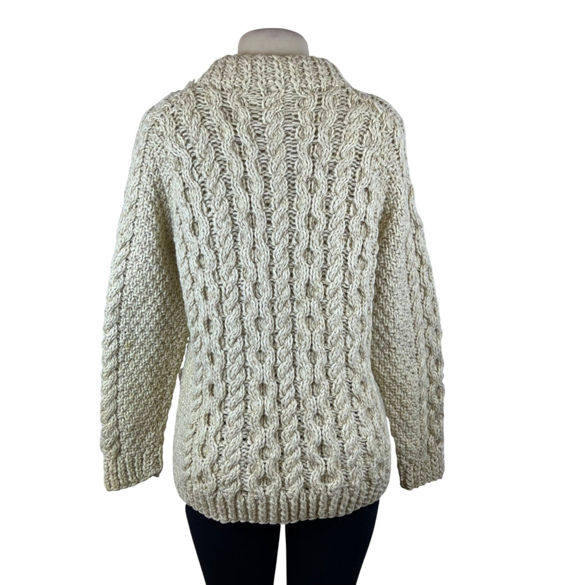 Vintage Andion Women's Cream Wool Knit Sweater Cardigan Open Front Pockets
