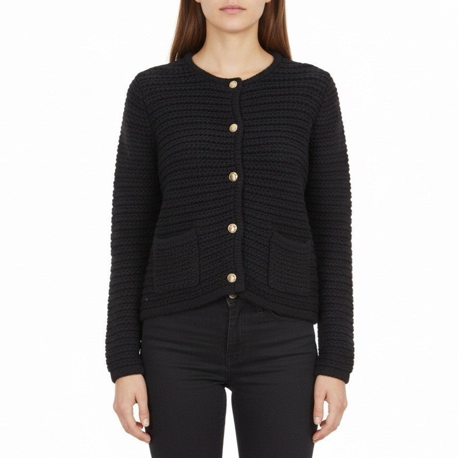 Cece Womens Black Cotton/Polyester Button-Front Cardigan Sweater Size M