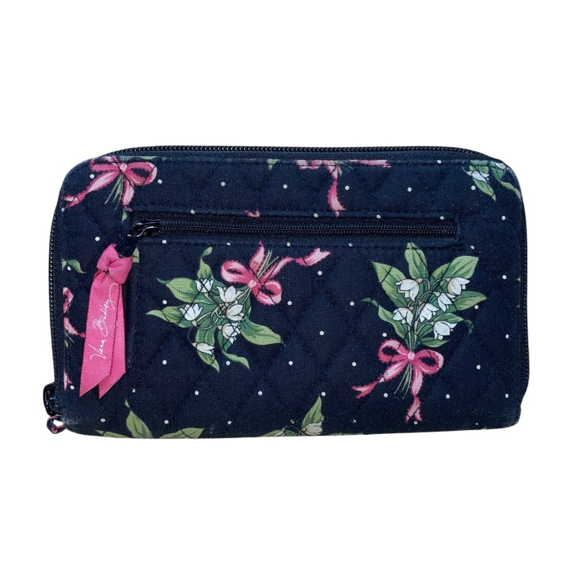 Vera Bradley Women’s Black Floral Quilted Wallet Zipper Closure & Card Slots