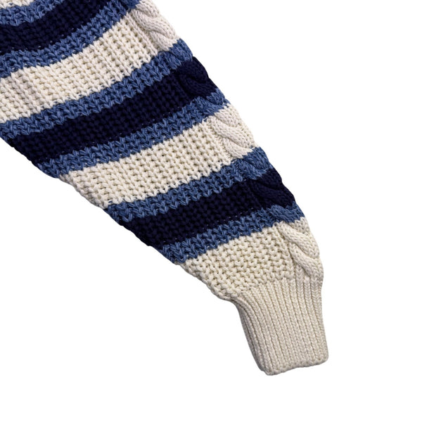 Free People Womens Ivory & Navy Cable Knit Crew Neck Sweater Striped Size S