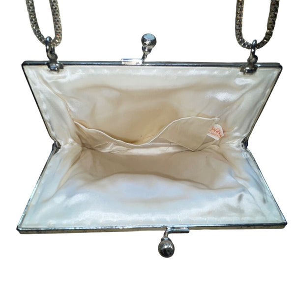 Vintage Women’s Gold Crystal Beaded Clutch Bag With Chain Strap & Satin Lining