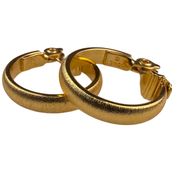 Monet Womens Gold Tone Metal Clip-On Hoop Earrings Vintage Style