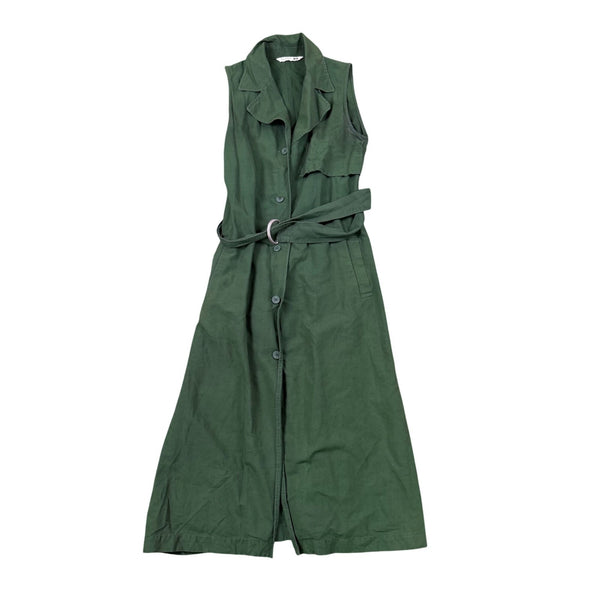 Jw Anderson Women’s Green Cotton Sleeveless Belted Maxi Trench Dress XXS