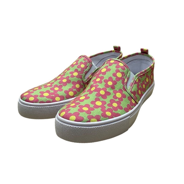Asos Women’s Green & Pink Canvas With Floral Print Slip-On Sneakers Size US 9