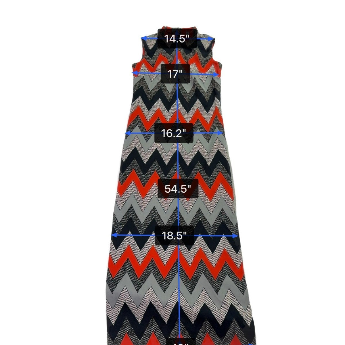 Chevron Pattern Womens Sleeveless Maxi Dress Red/Black/Gray Sz L